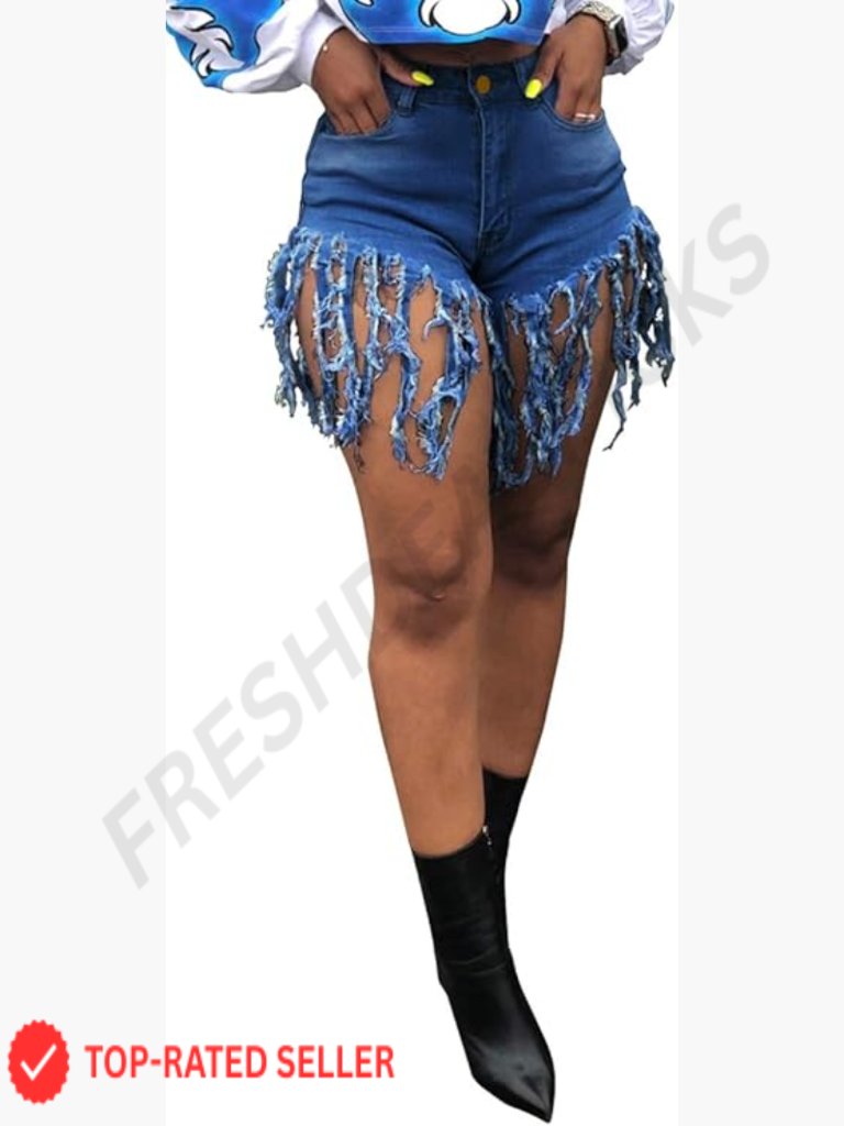 High Waisted Denim Shorts Frayed Raw Hem Ripped Bodycon Shorts For Summer